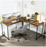 95 Inch 2-Person L-Shaped Long Reversible Computer Desk with Monitor Stand-Rustic Brown