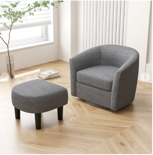 Swivel Accent Chair with Ottoman Footrest (Customer Return) (Assembled)