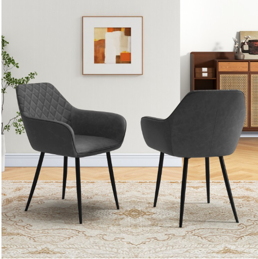 Leisure Dining Chair Set of 2 with Curved Backrest and Wide Seat-Gray