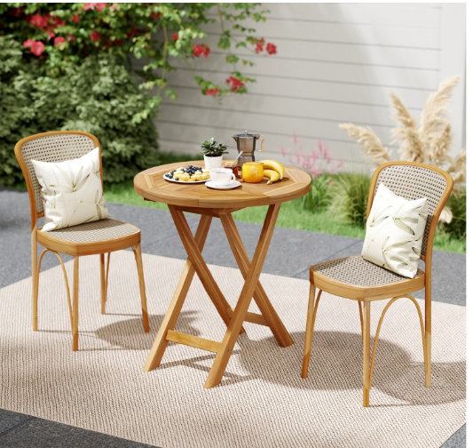 Patio Teak Wood Dining Table with Slatted Tabletop and Sturdy X-Shaped Frame (Assembled)