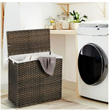 110L 3-Section Laundry Hamper w/Lid &Handle PE Rattan w/Liner Bag