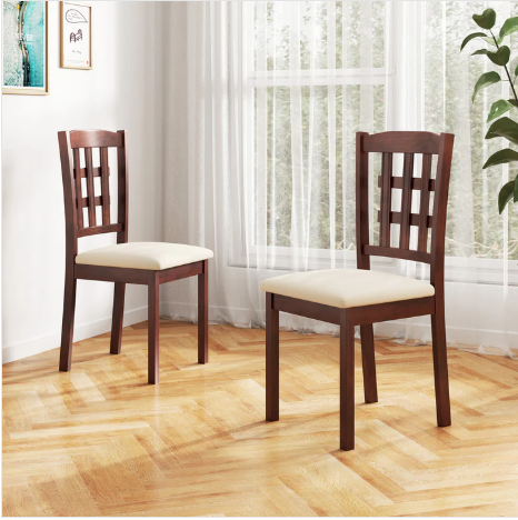 Set of 4, Wooden Dining Chair, Linen Fabric Padded Kitchen Chairs