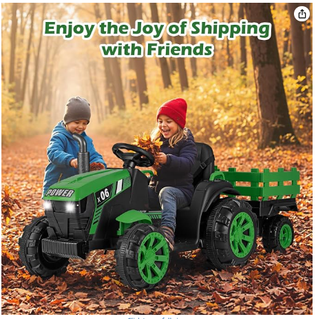 24V 9AH Ride on Tractor, 2 x 550W Motors, with Remote Control (See Notes) (Dark Green)