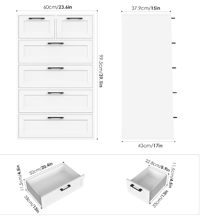 6 Drawer White Dresser, Tall White Dresser with Large Storage Space (Scratch and Dent)