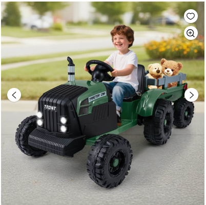 24V Ride On Tractor for Kids with Detachable Trailer-Dark Green (Customer Return)