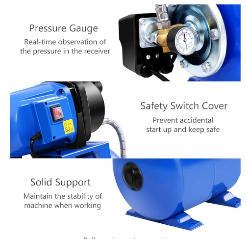 Shallow Well Pump & Pressure Tank, 1000GPH Garden Water Pump Jet Pressurized for Home Irrigation Garden Lawn, 1200W (Blue)
