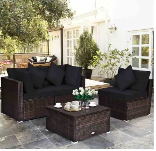 4 Pieces Patio Rattan Furniture Set with Removable Cushions and Pillows (See Notes)
