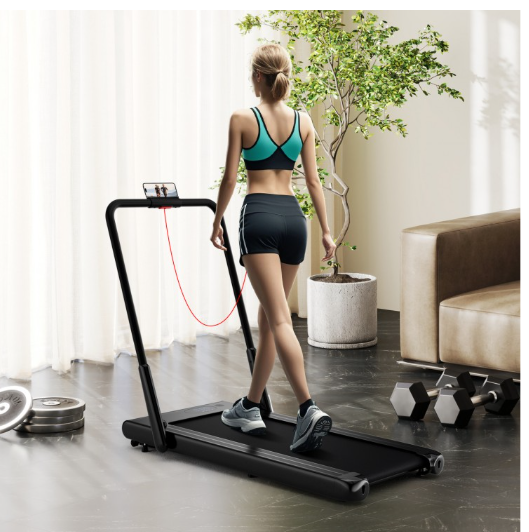 2-in-1 Folding Treadmill with RC Bluetooth Speaker LED Display-Black