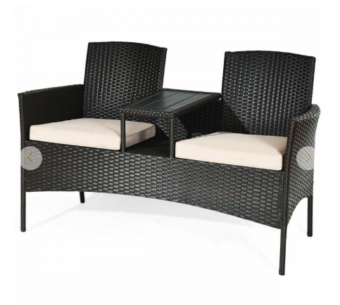 Patio Rattan Cushioned Table Chairs Chat Set - Ours is Turquois (Assembled)