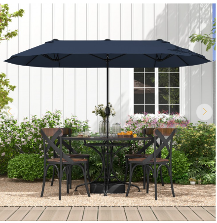 13 Feet Double-Sided Patio Twin Table Umbrella with Crank Handle-Navy (Assembled)