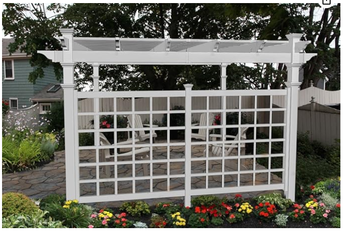 White Vinyl Trellis Wall for Pergola - 75'' H X 134'' W - Unassembled