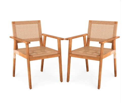 Set of 2, Acacia Wood Outdoor Dining Chairs with Backrests (Assembled)