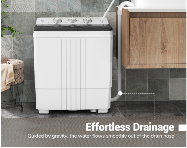 20lbs Portable Washing Machine for Dorms and Apartment (Gravity Drain)-Black