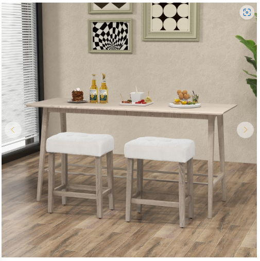 Set of 2 - Modern Counter Height Bar Stools with Rubber Wood Legs, BEIGE