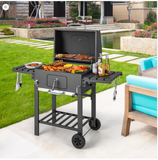 Outdoor BBQ Charcoal Grill with 2 Foldable Side Table and Wheels - Unassembled