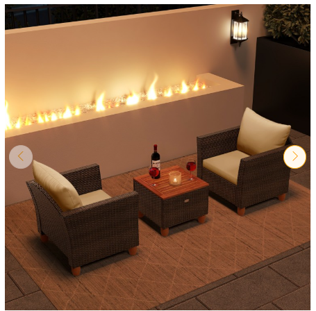 3 Pieces Patio Furniture Set and Acacia Wood Storage Coffee Table-Beige (Assembled)
