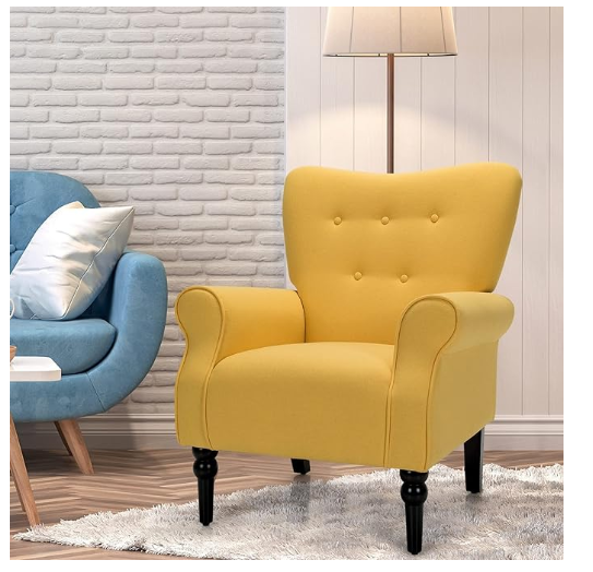 Comfortable Modern Chair w/Rubber Wood Legs, Yellow