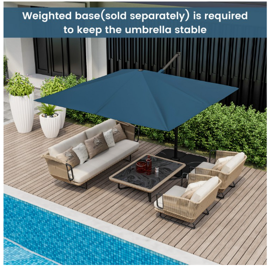 9.5 Feet Square Patio Cantilever Umbrella with 360° Rotation-Navy