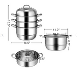 3 Tier 11 Inch Stainless Steel Steamer Set Cookware Pot Saucepot Double Boiler