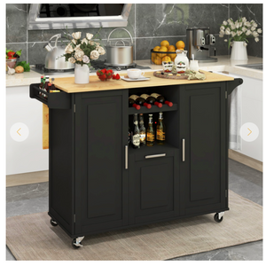 Rolling Kitchen Island Cart with Drop-Leaf Countertop ad Towel Bar - Scratch and Dent