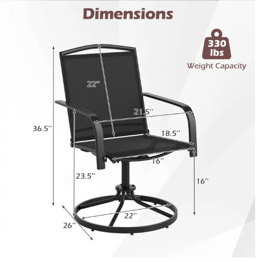 Outdoor Swivel Chairs Set of 2 with High Back and Breathable Seat-Black (Assembled)