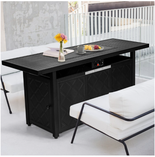 57 Inch 50 000 BTU Rectangular Propane Outdoor Fire Pit Table-Black (Scratch and Dent)