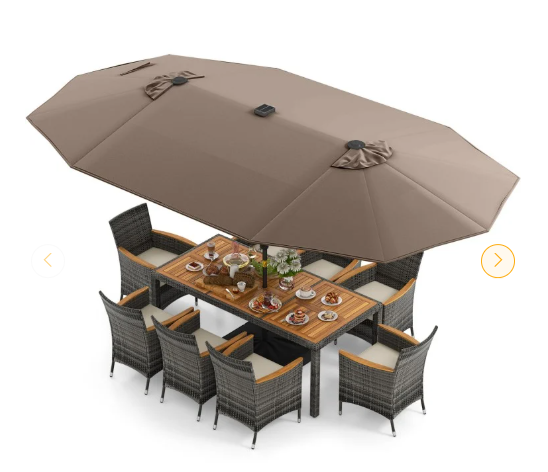 15 Feet Double-Sided Patio Umbrella with 48 LED Lights and Base, Tan