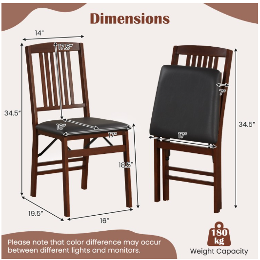 Set of 2 Foldable Upholstered Kitchen Chairs with Padded Seat-Brown (Scratch and Dent)