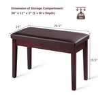 Solid Wood PU Leather Piano Bench Padded Double Duet Keyboard Seat Storage Brown