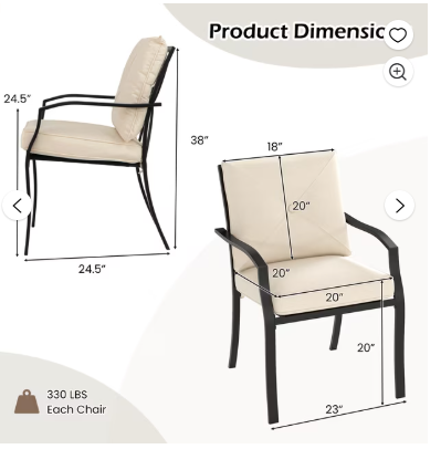 Metal Outdoor Dining Chair Set of 2 Stackable Patio Chairs with Armrests-Beige (Assembled)