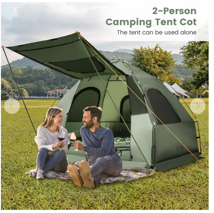 2-Person Foldable Outdoor Camping Tent Cot with Air Mattress and Sleeping Bag