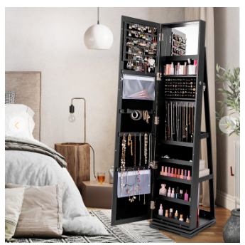 360° Rotatable 2-in-1 Lockable Jewelry Cabinet with Full-Length Mirror (Assembled)