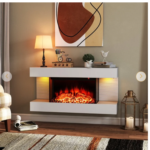 50 Inch 3-Sided Wall Mounted Electric Fireplace (No Remote Control) (1 Box)