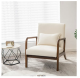 Modern Accent Chair Leisure Armchair with Rubber Wood Frame & Lumbar Pillow Beige