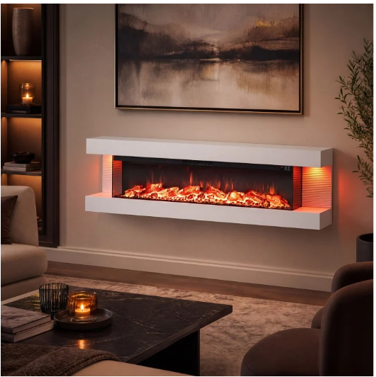 60 Inch 3-Sided Wall Mounted Electric Fireplace (UK Power cord - Requires a 120v adaptor )