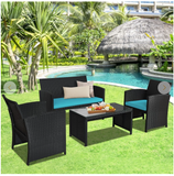 4 Pcs Wicker Conversation Furniture Set Patio Sofa And Table Set, Fully Assembled