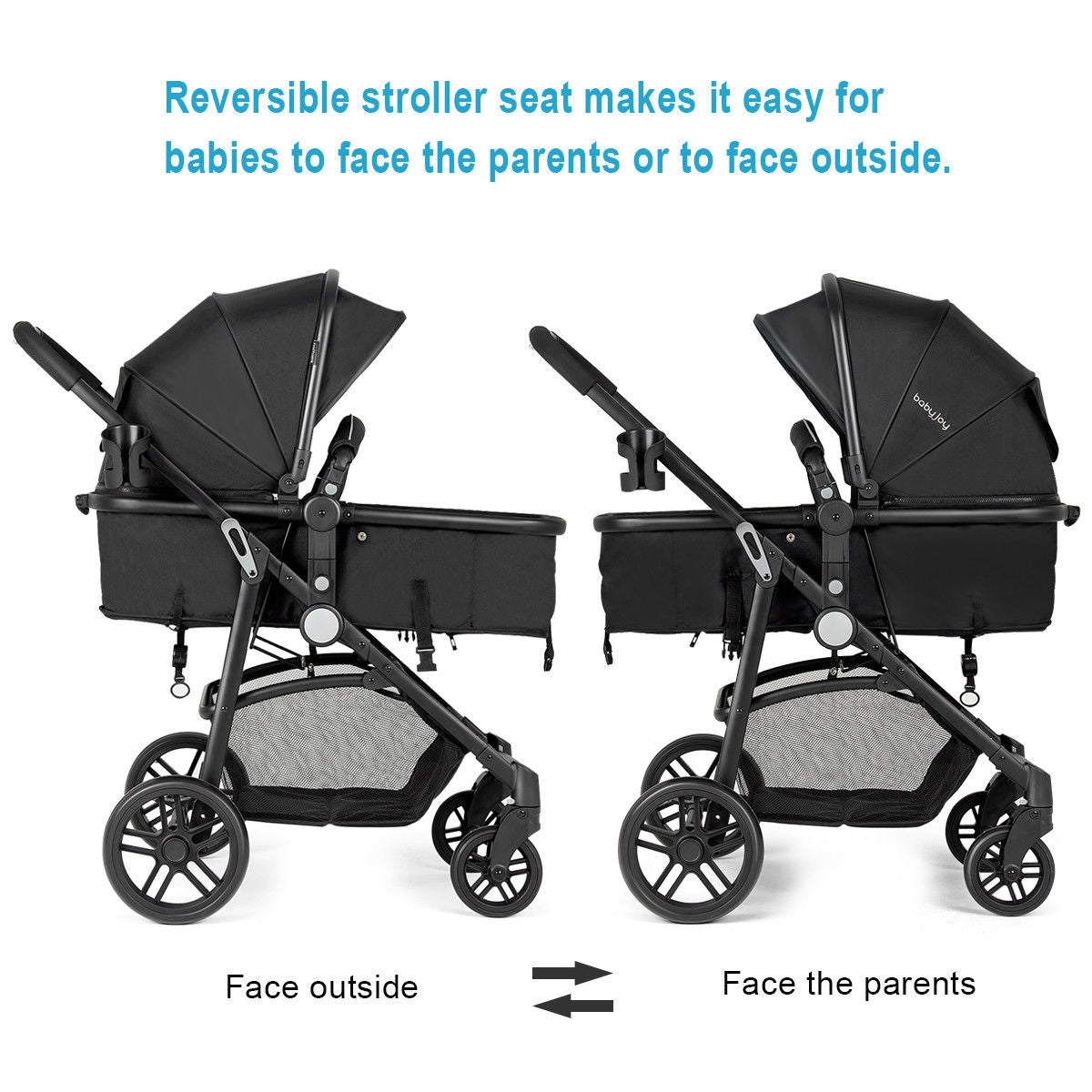 2 in 1 Foldable Pushchair Newborn Infant Baby Stroller-Black (Assembled)