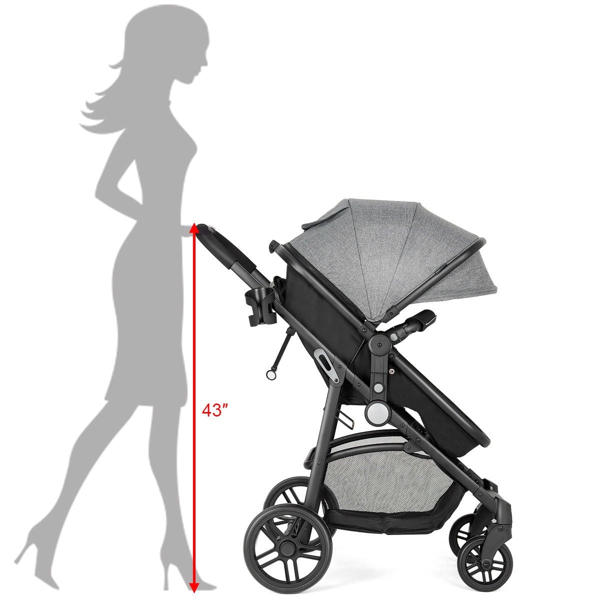 2 in 1 Foldable Pushchair Newborn Infant Baby Stroller-Gray