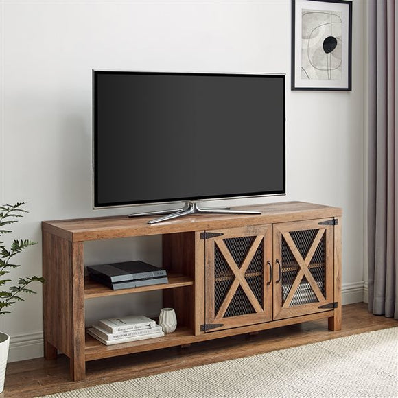 Walker Edison Farmhouse TV Cabinet - 58-in x 25-in x 15 1/2-in - Rustic Oak, Full Assembled