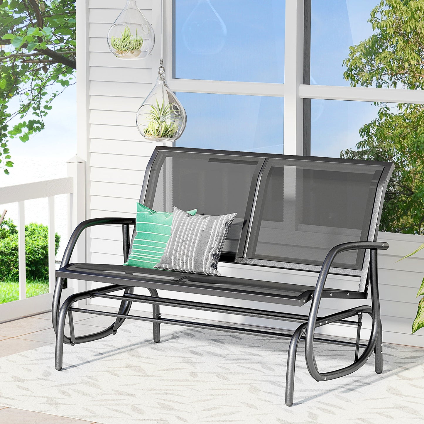 Outsunny All Weather Steel Outdoor Glider Bench - Black *UNASSEMBLED/IN BOX*