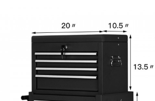 4 Drawer Toolbox, Lockable Toolbox with Top Tray  - Black