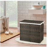 110L 3-Section Laundry Hamper w/Lid &Handle PE Rattan w/Liner Bag