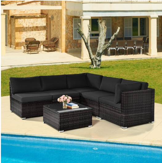 7-Piece Patio Furniture Set, Outdoor Sectional PE Rattan Sofa Set with Cushions