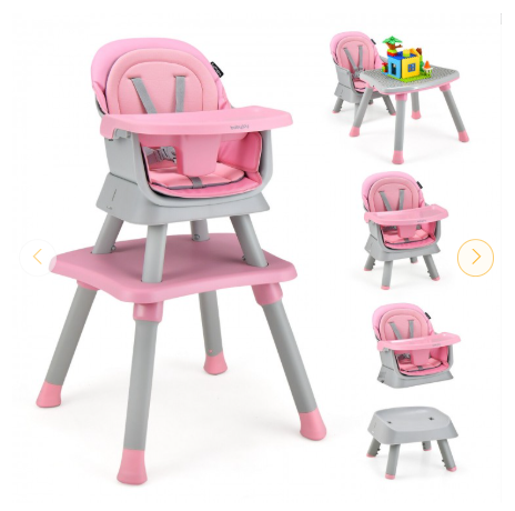 INFANS 8 in 1 Baby High Chair, Convertible Highchair for Babies and Toddlers - Pink