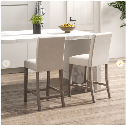 Set of 2, Counter Height Bar Stools with Back and Footrest (Fully Assembled)