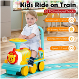 SPECIAL - 6V Electric Kids Ride On Car Toy Train with 16 Pieces Tracks-Blue - Assembly Required