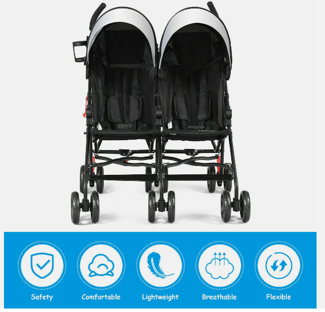 Foldable Twin Baby Double Stroller Ultralight Umbrella Kids Stroller