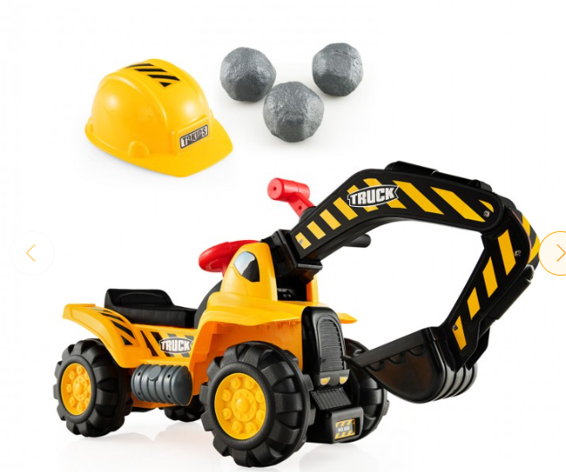 Ride on Push Car Bulldozer Digger Toy with Safety Helmet and Working Shovel