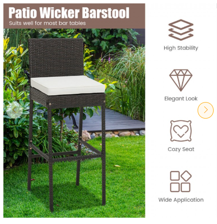 2 Pieces Patio Cushioned Wicker Barstools with Cozy Footrest