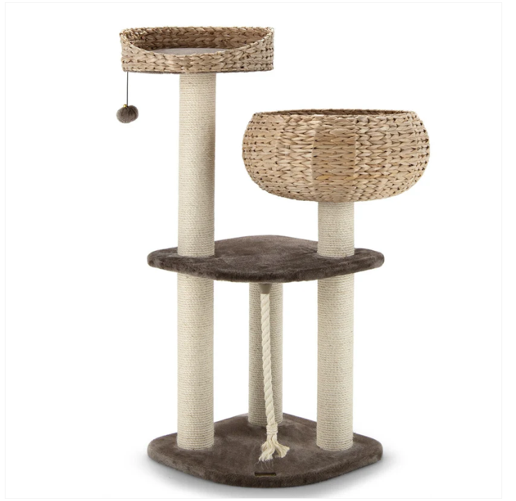 41 Inch Rattan Cat Tree with Napping Perch, fully assembled